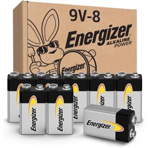 imageEnergizer Alkaline Power 9 Volt Batteries 8 Pack LongLasting Alkaline 9V Batteries