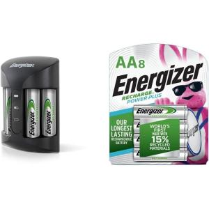 imageEnergizer Rechargeable AA Batteries Recharge Power Plus Double A Battery PreCharged and Rechargeable AA or AAA Battery Charger Set Includes 8 PreCharged AA Batteries Combo PackRecharge Pro Charger  AA Batteries  8 Count