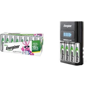 imageEnergizer Rechargeable AA Batteries Recharge Universal Double A Battery PreCharged 16 Count ampamp 1 Hour Battery Charger for AA Batteries and AAA Batteries with 4 Rechargeable AA Batteries