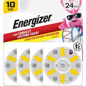 imageEnergizer Hearing Aid Batteries EZ Turn ampamp Lock Battery Size 10 24 CountYellow Tab