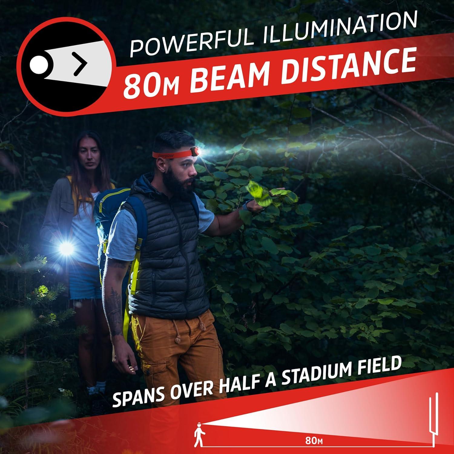 imageEnergizer LED Headlamp Pro260 Rugged IPX4 Water Resistant Head Light Ultra Bright Headlamps for Running Camping Outdoor Storm Power Outage Batteries IncludedRed