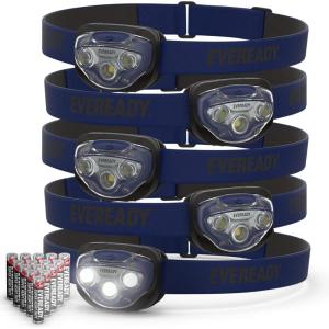 imageEVEREADY LED Headlamps Pro200 5Pack IPX4 Water Resistant Bright and Durable Head Lights for Camping Hiking Emergency Power Outage Batteries IncludedNavy Blue