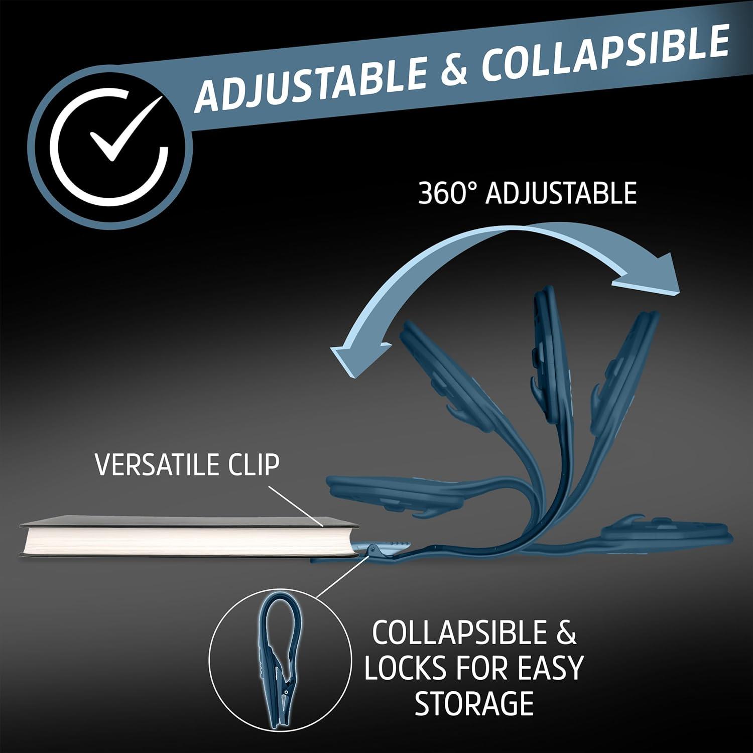 imageEnergizer FlexR LED Rechargeable Book Light for Reading in Bed Reading Light with Warm LED Color LongLasting and LightweightBlue