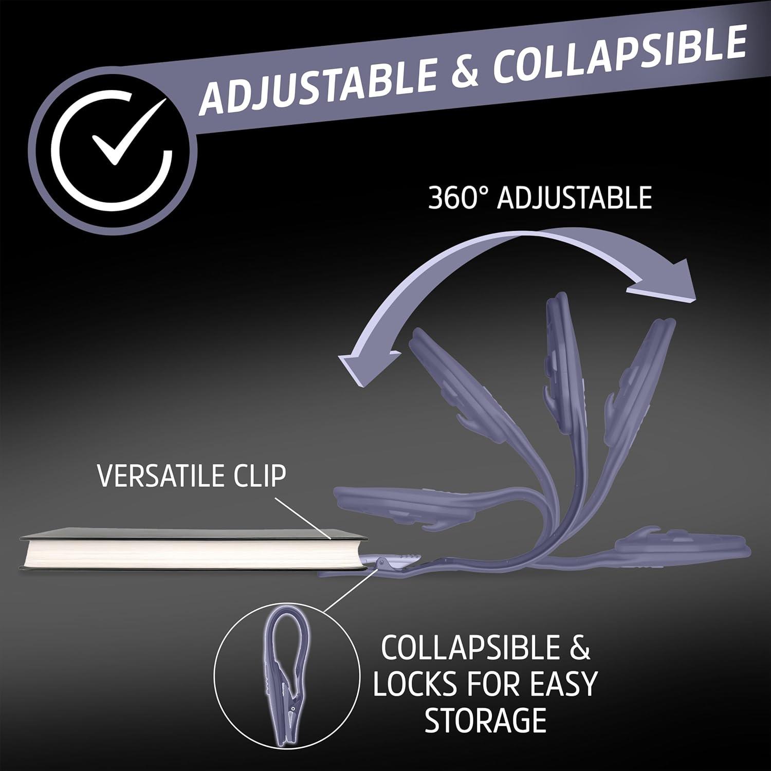 imageEnergizer FlexR LED Rechargeable Book Light for Reading in Bed Reading Light with Warm LED Color LongLasting and LightweightPurple