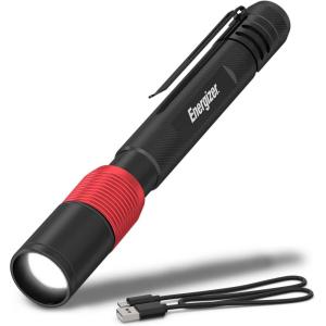 image:imageEnergizer X400 Pen Light Flashlight Rechargeable Bright Penlight IPX4 WaterResistant Lightweight and Durable Rechargeable Flashlight USB Charging Cable IncludedBlackRed