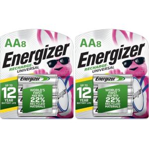 image:imageEnergizer Recharge Universal Rechargeable AA Batteries 8 Pack Double A Rechargeable BatteriesStandard Pack of 2